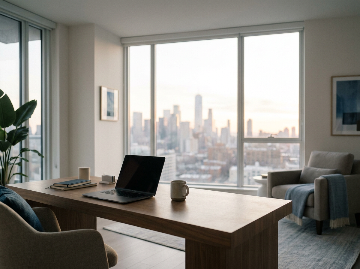 work from home setup looking a suburban window