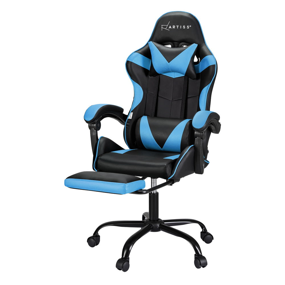 Vortex Light Blue Ergonomics Massage Gaming Chair with Footrest