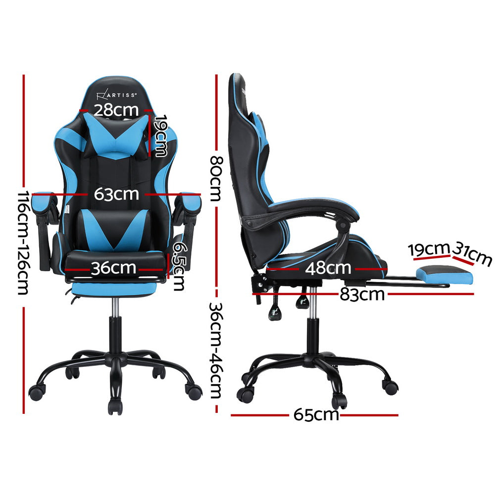 Vortex Light Blue Ergonomics Massage Gaming Chair with Footrest