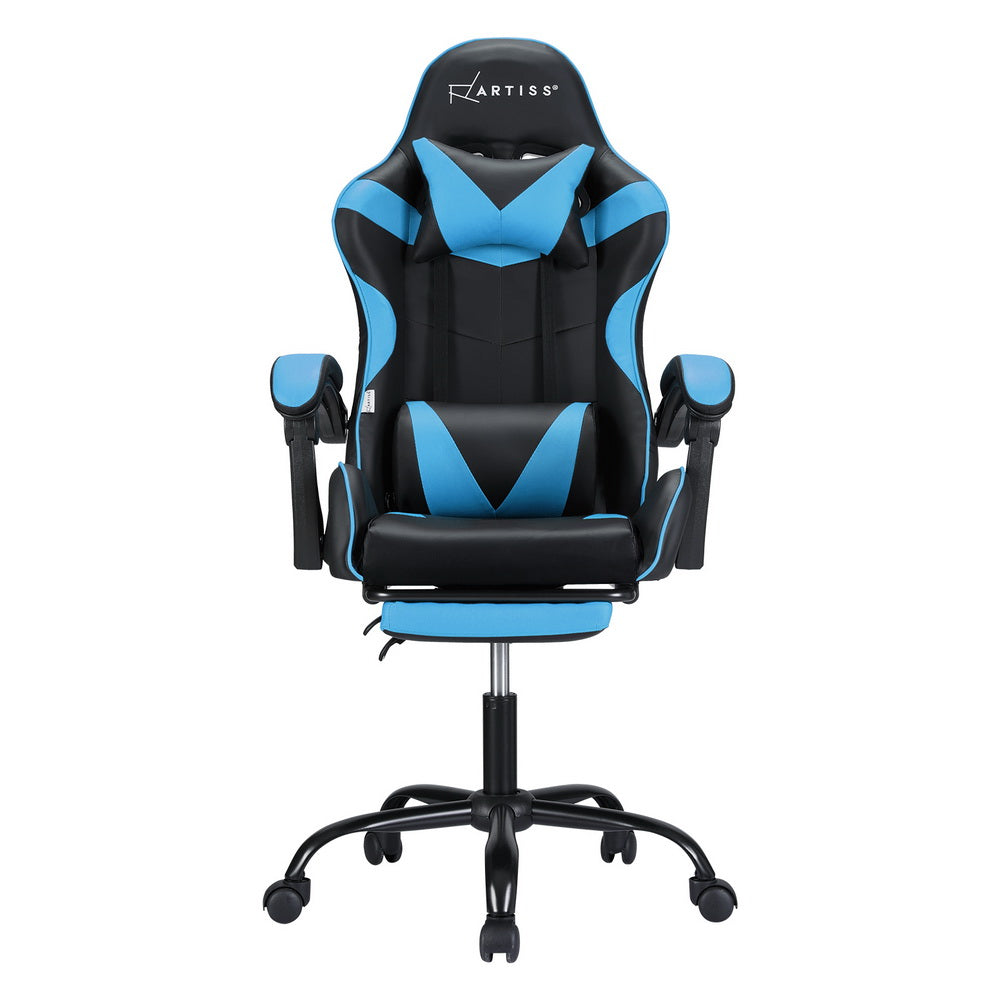 Vortex Light Blue Ergonomics Massage Gaming Chair with Footrest