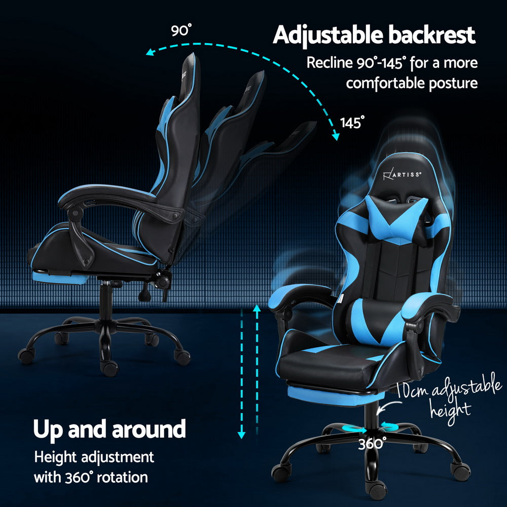 Artiss Nexora 2-Point Massage Gaming Chair with Footrest – Light Blue