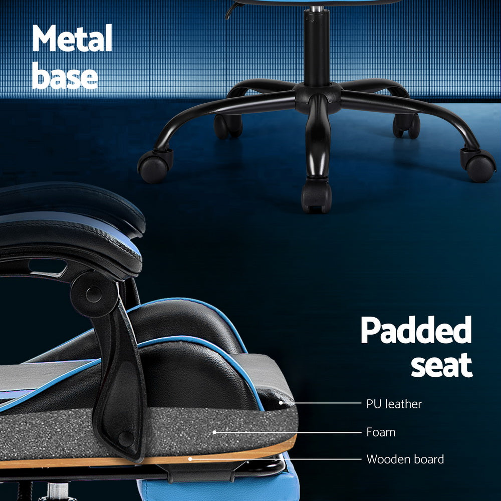 Vortex Light Blue Ergonomics Massage Gaming Chair with Footrest