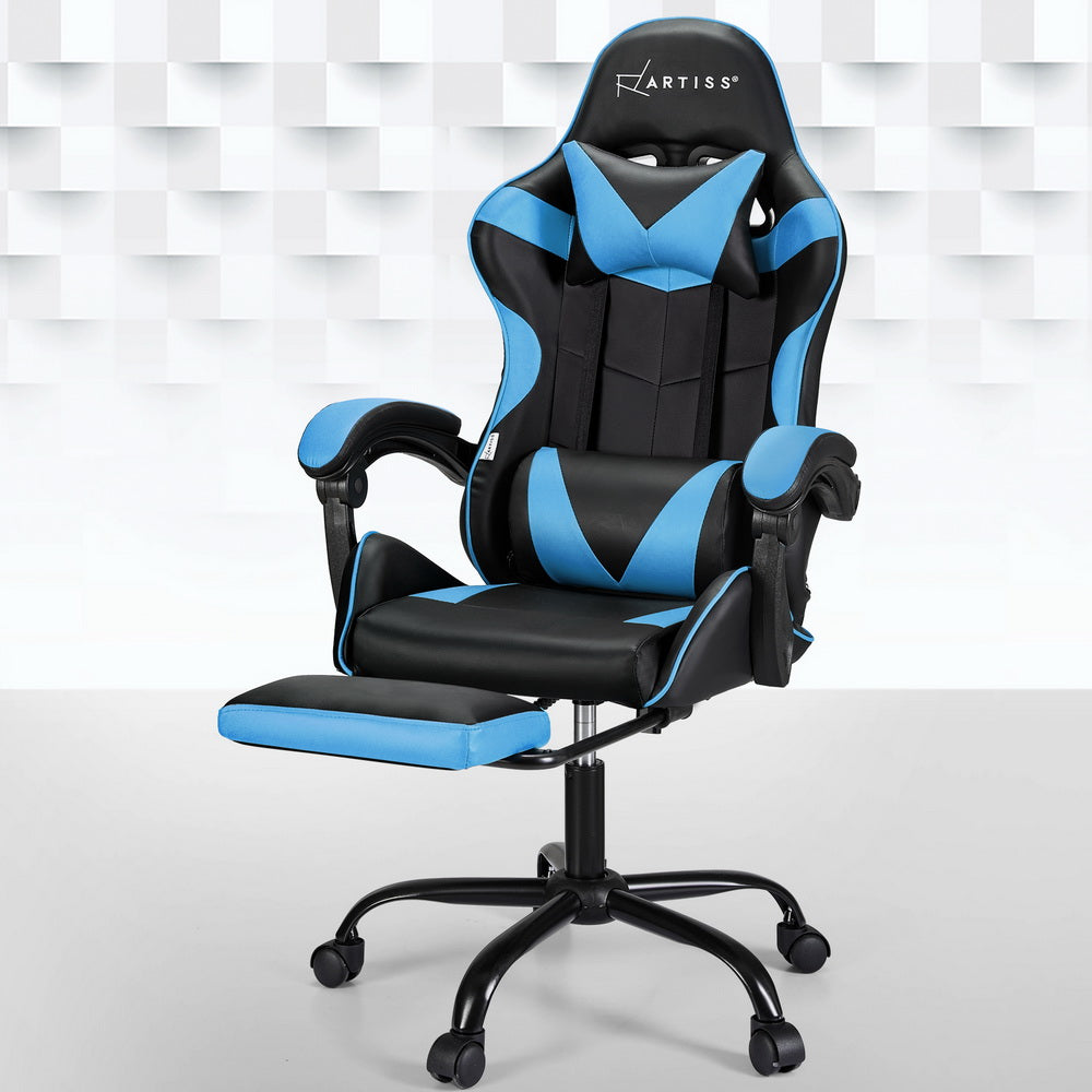 Vortex Light Blue Ergonomics Massage Gaming Chair with Footrest