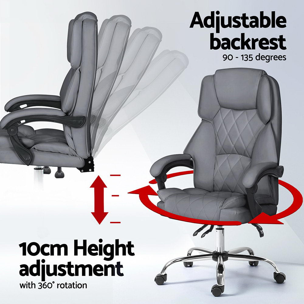 The Summit Executive Recliner | Grey Leather Office Chair with Footrest