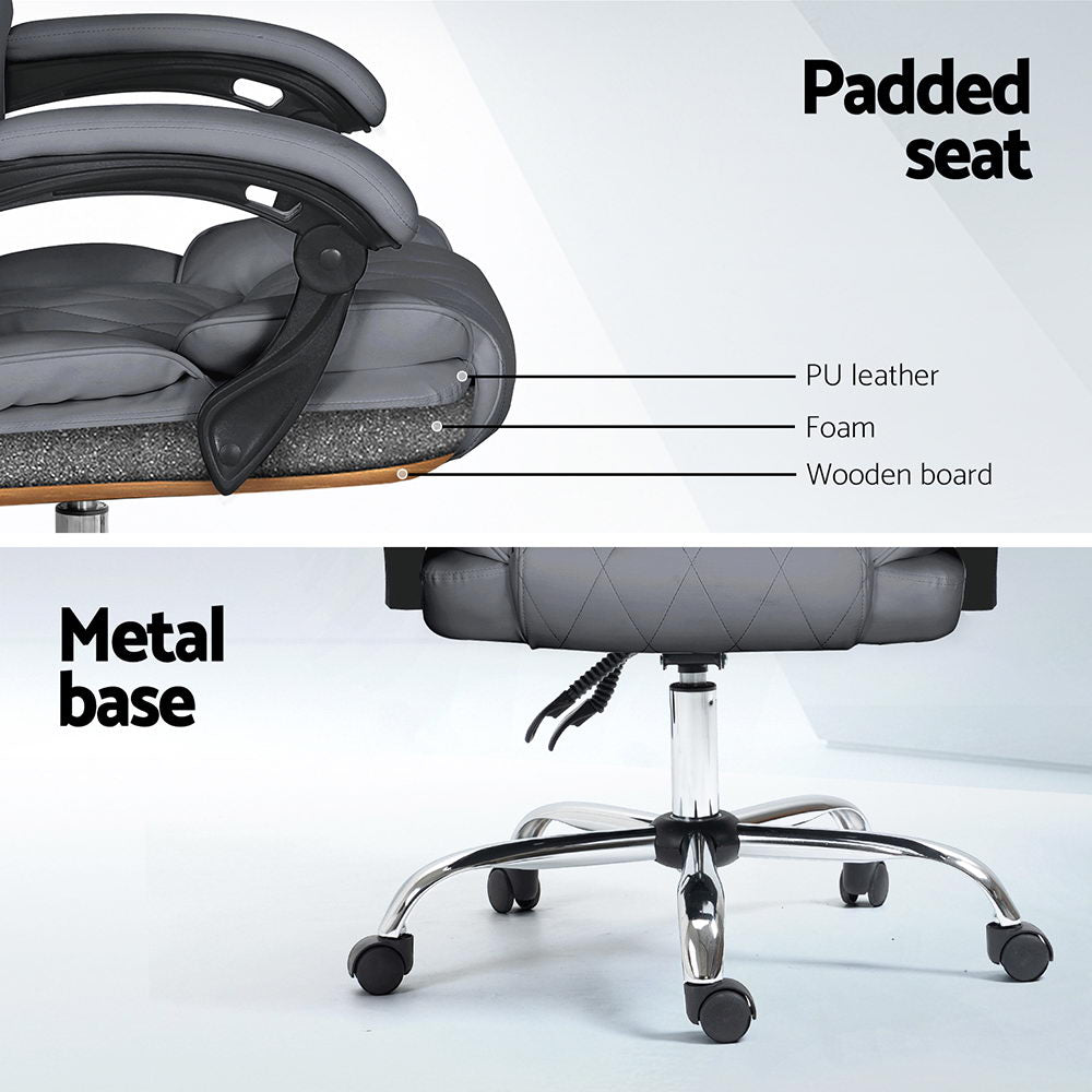 The Summit Executive Recliner | Grey Leather Office Chair with Footrest