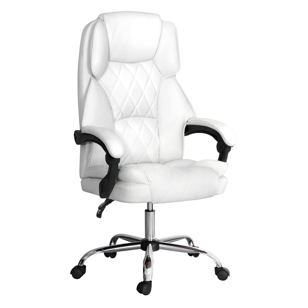 The Summit Executive Recliner | White Leather Office Chair with Footrest