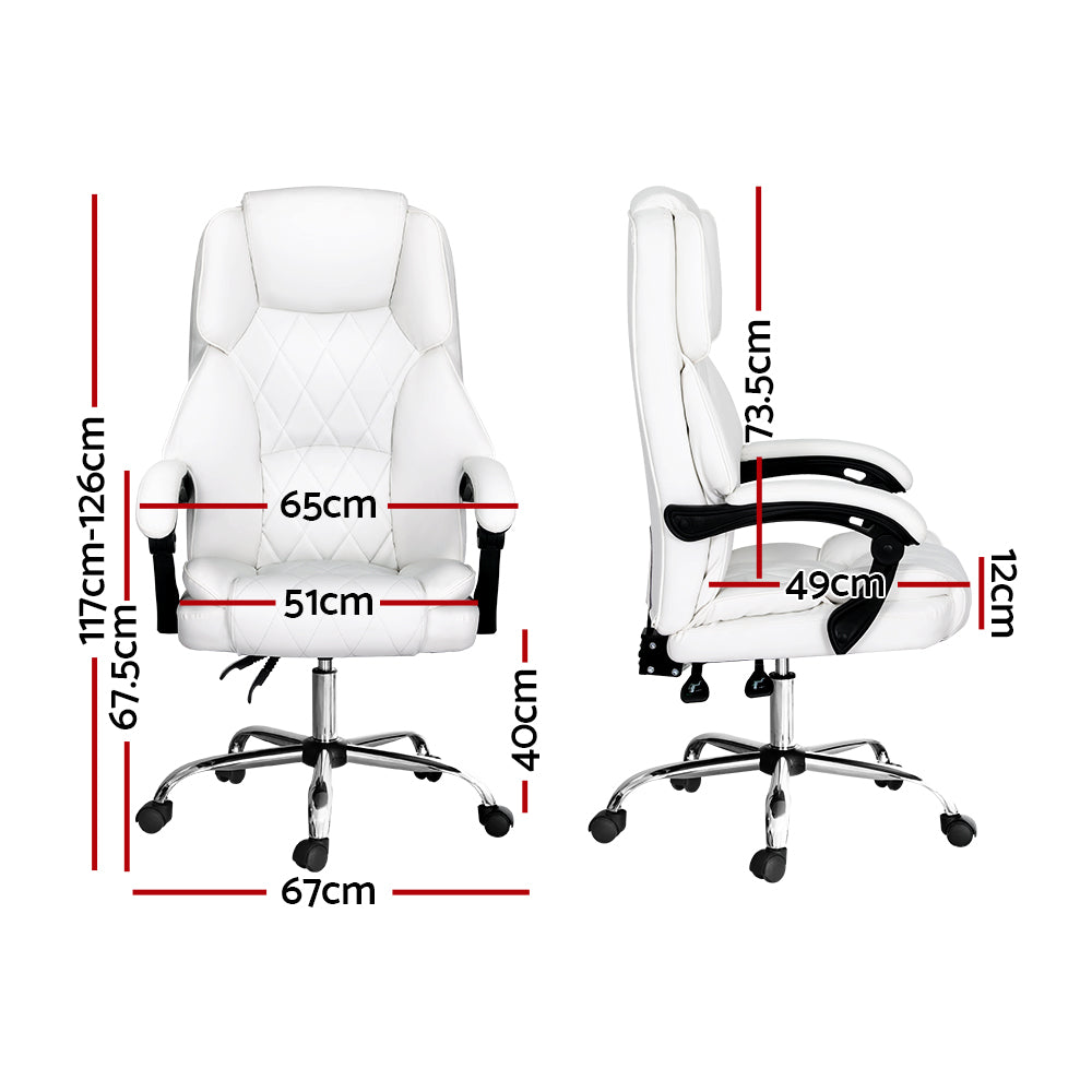 The Summit Executive Recliner | White Leather Office Chair with Footrest