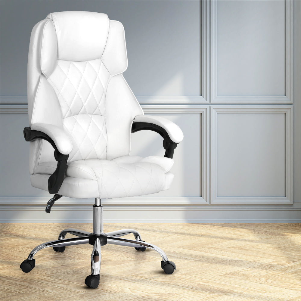 The Summit Executive Recliner | White Leather Office Chair with Footrest