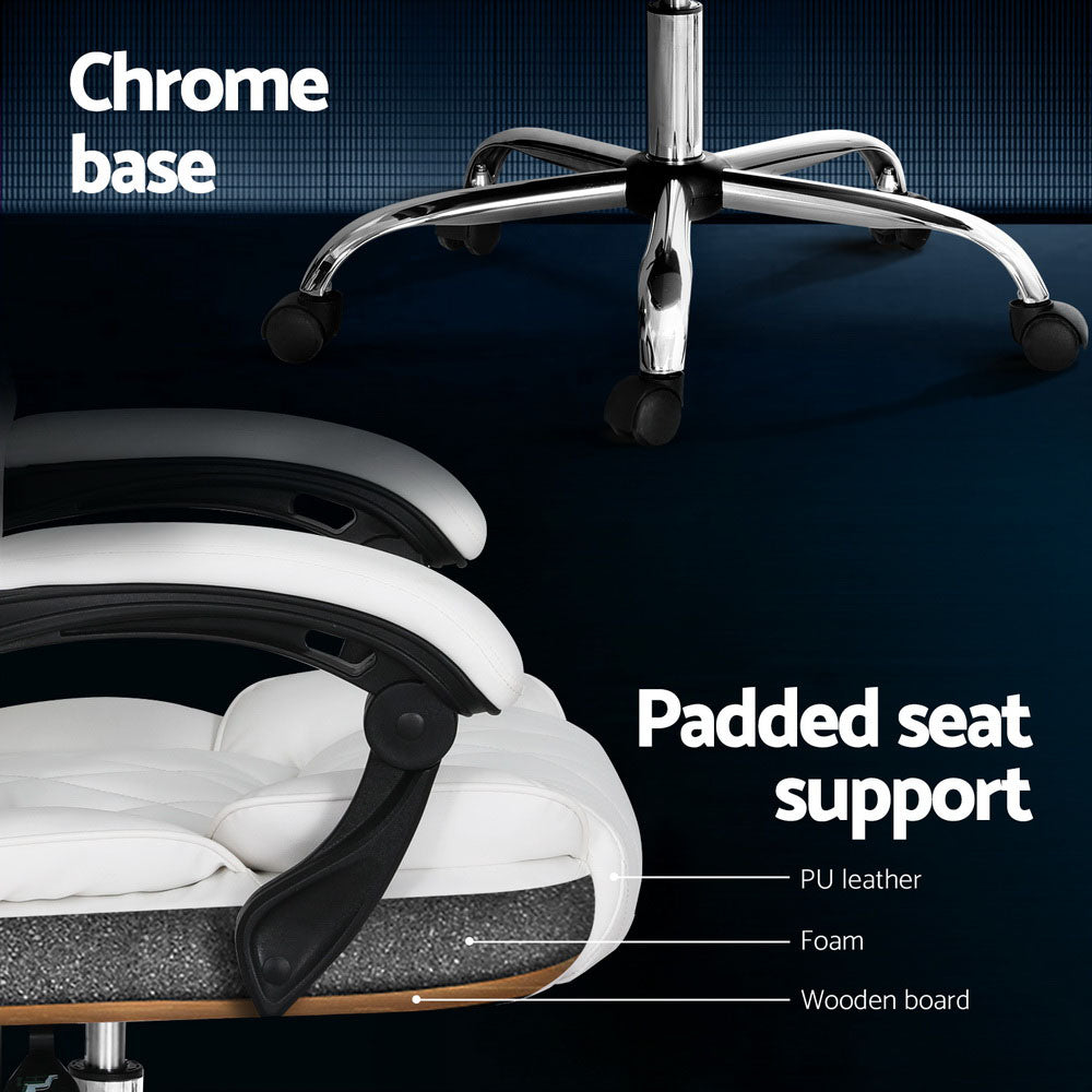 The Summit Executive Recliner | White Leather Office Chair with Footrest
