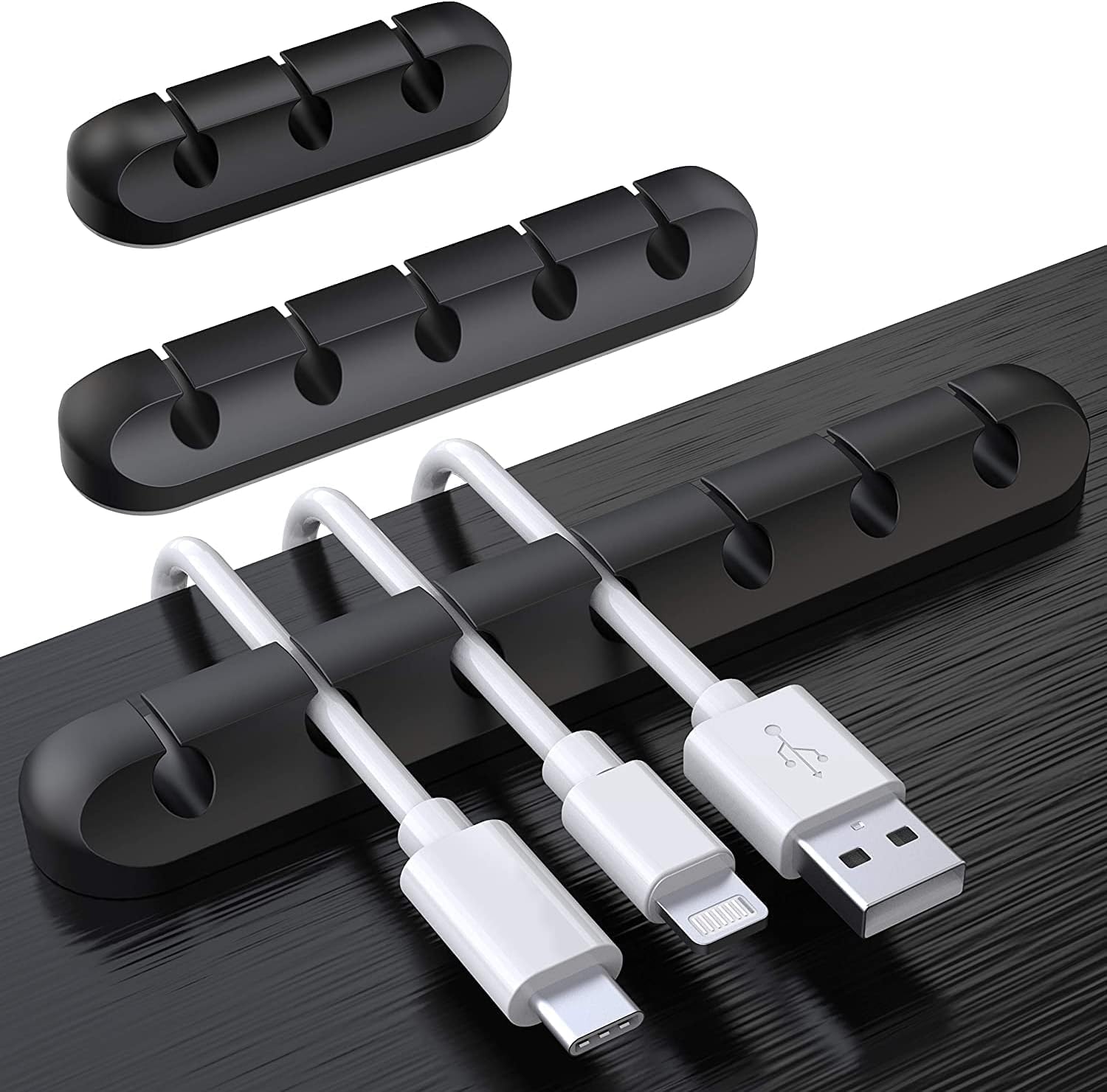 Node Silicone Cable Management Clips | Black Set of 3 Self-Adhesive Holders