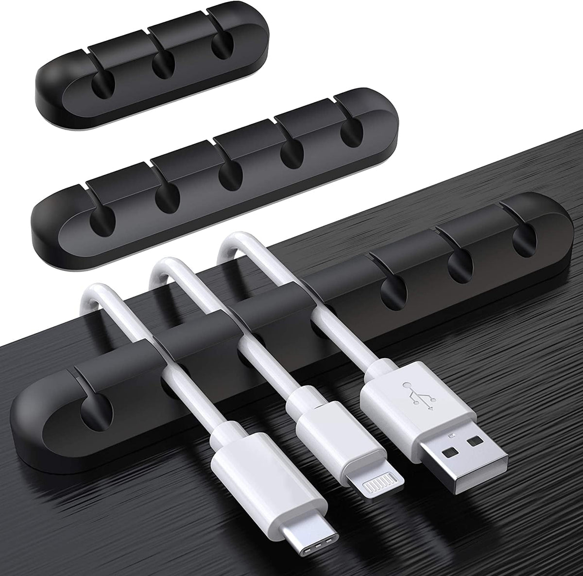 Node Silicone Cable Management Clips | Black Set of 3 Self-Adhesive Holders