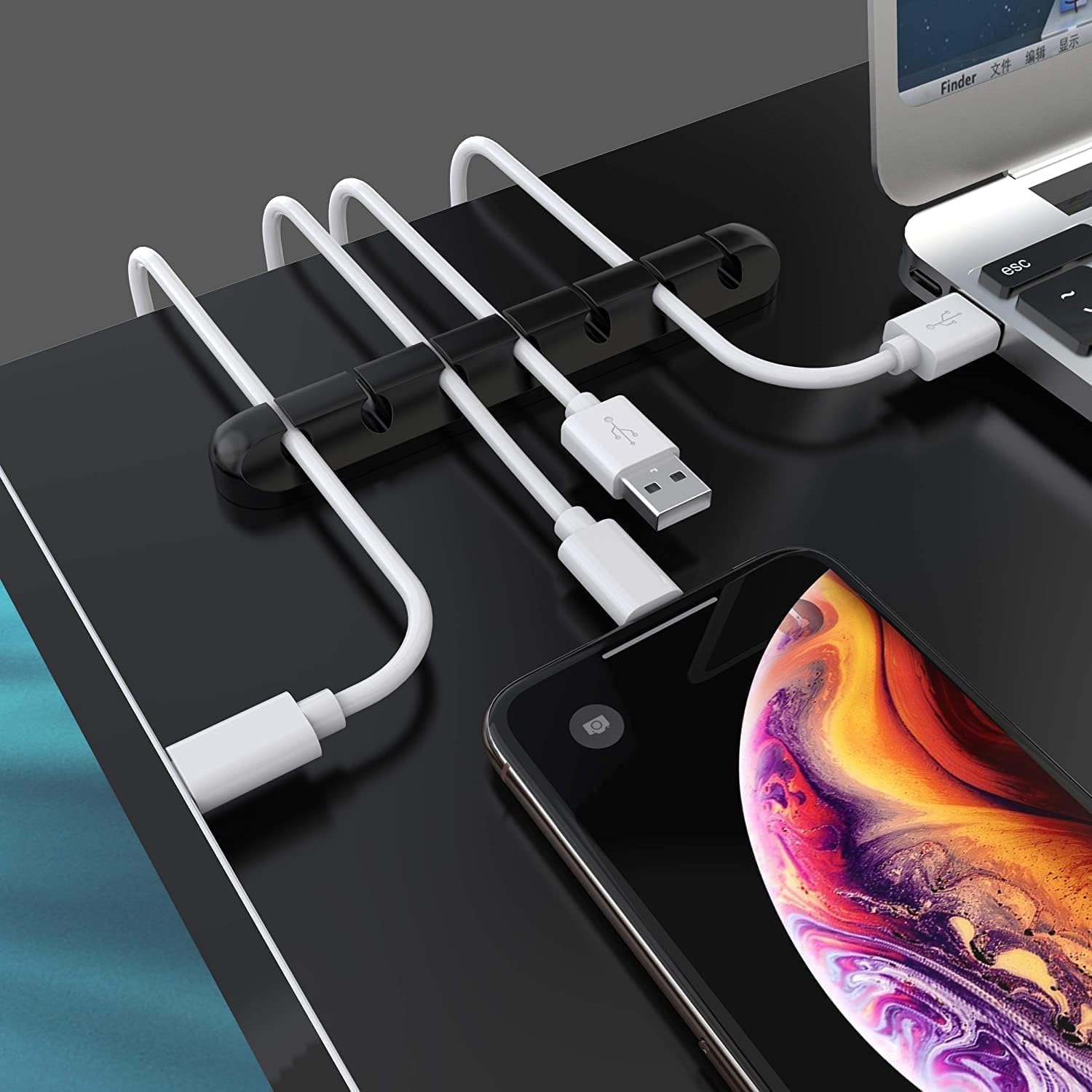 Node Silicone Cable Management Clips | Black Set of 3 Self-Adhesive Holders