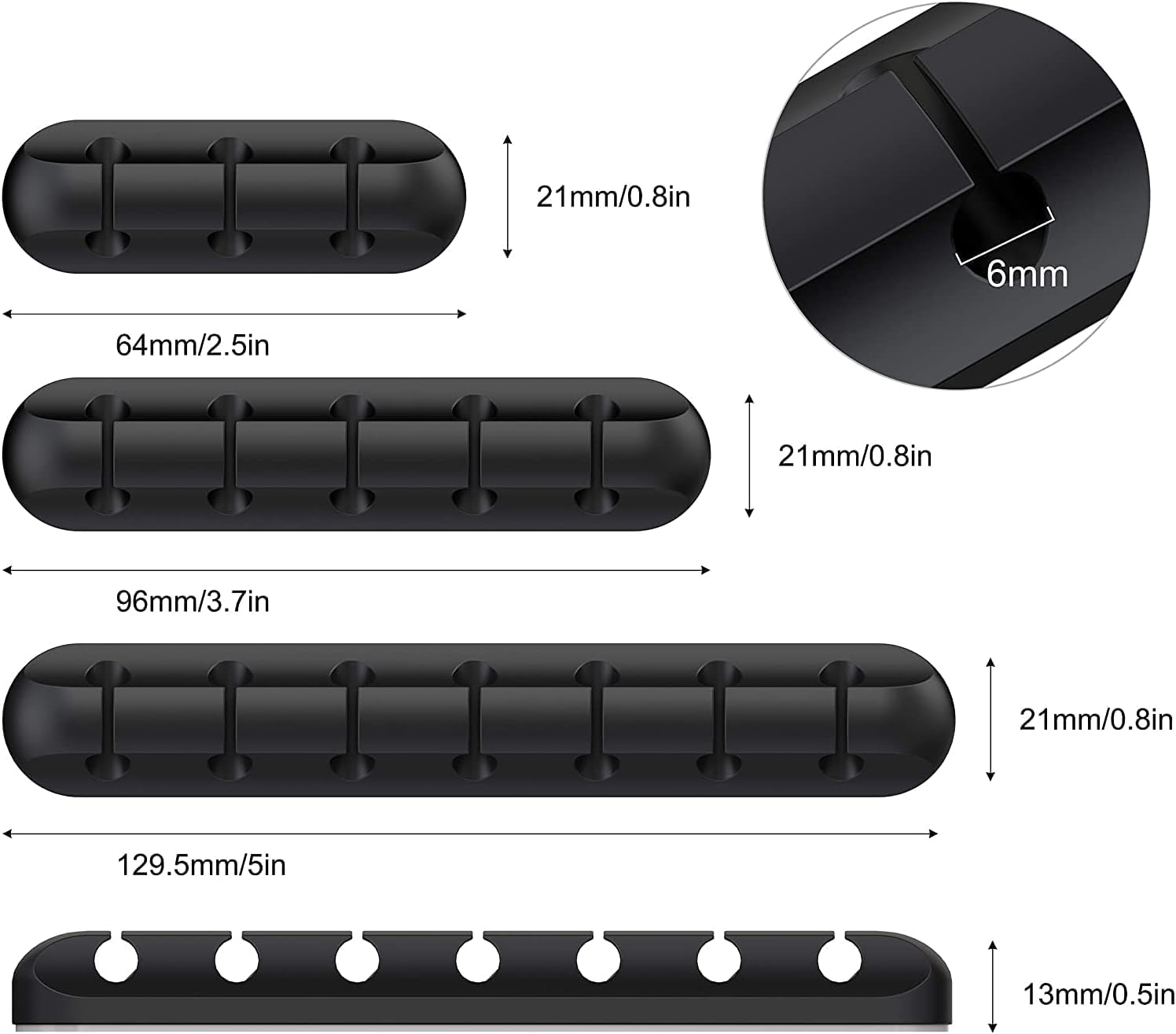 Node Silicone Cable Management Clips | Black Set of 3 Self-Adhesive Holders