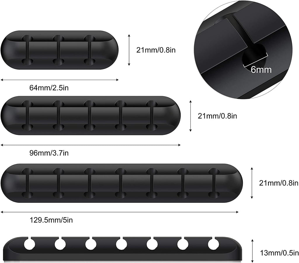 Node Silicone Cable Management Clips | Black Set of 3 Self-Adhesive Holders