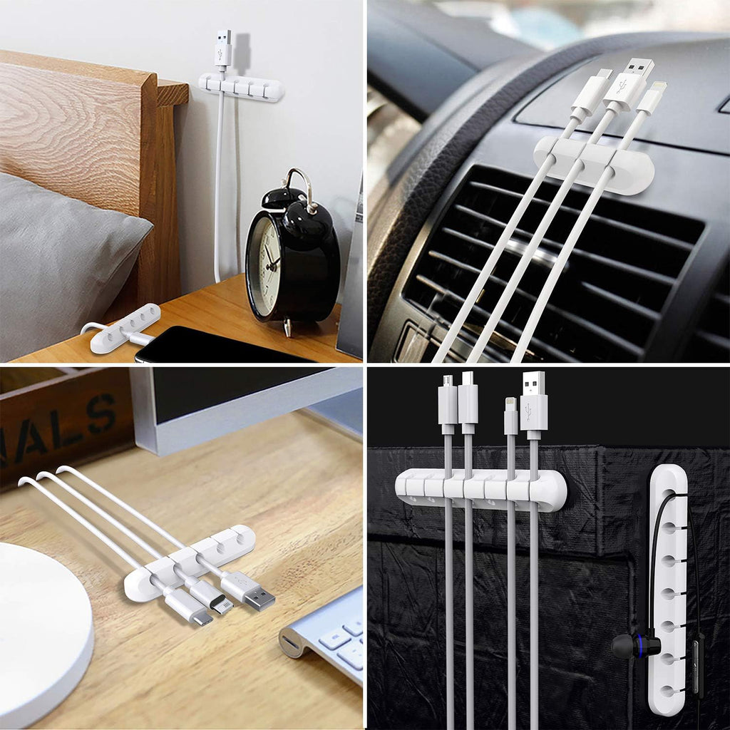 Node Silicone Cable Management Clips | White Set of 3 Self-Adhesive Holders