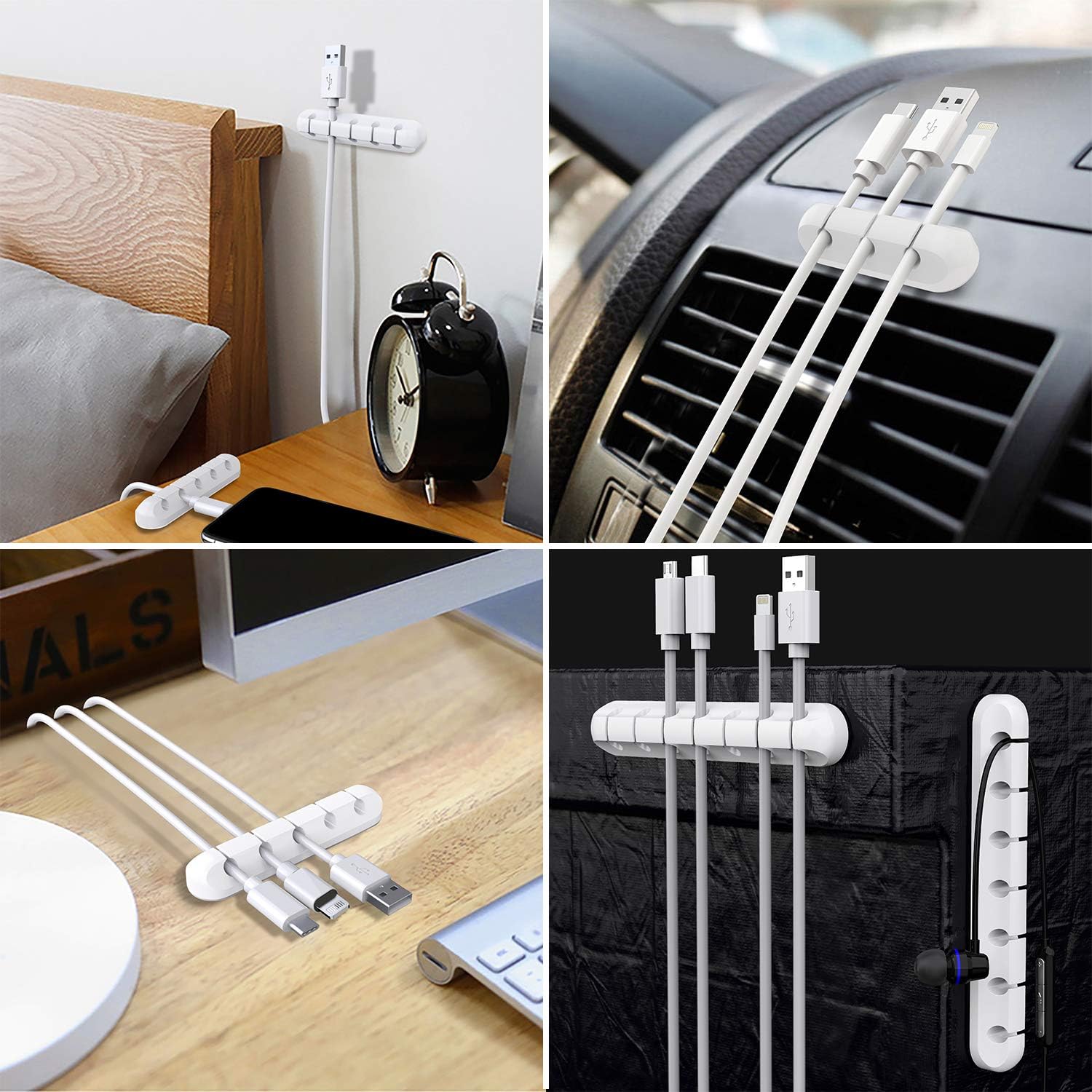 Node Silicone Cable Management Clips | White Set of 3 Self-Adhesive Holders