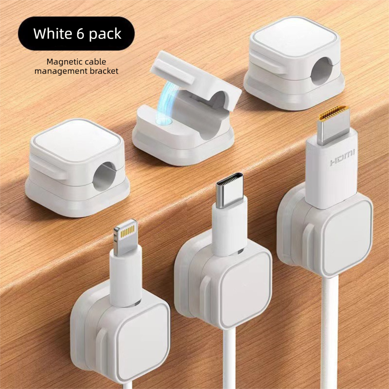 Flux Magnetic Cable Organiser Nodes | White 6-Pack Desk Cord Management